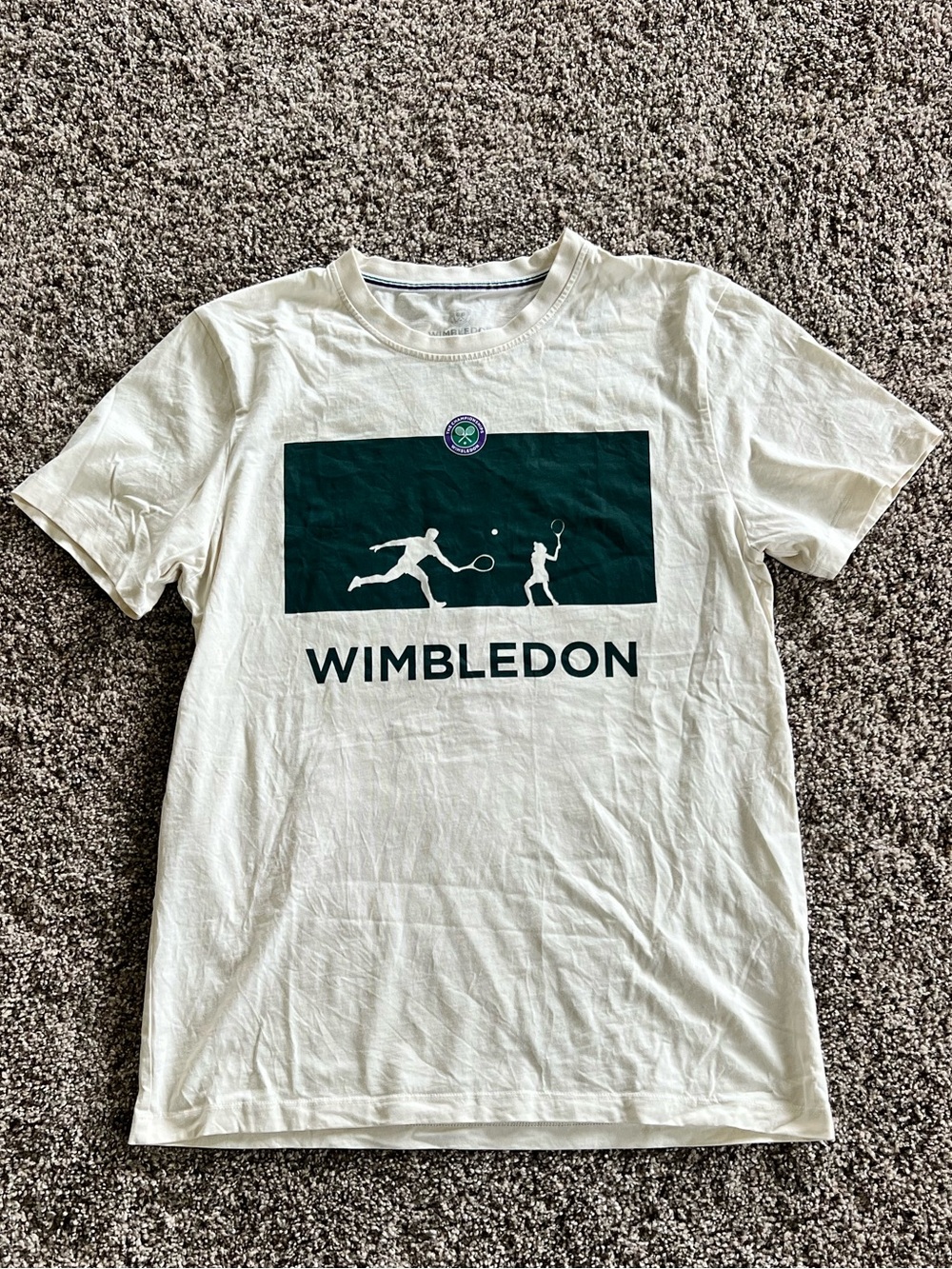 Wimbledon White Short Sleeve Tee with Dark Green Graphic